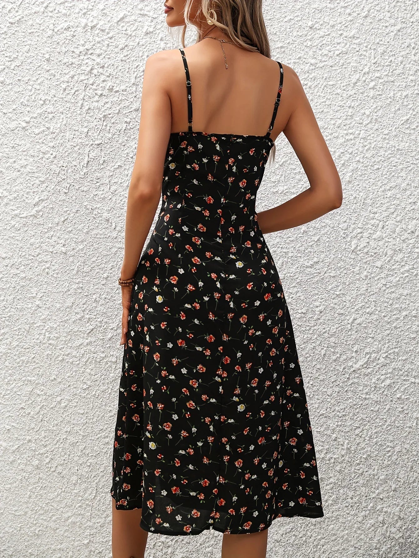 Women's Polka Dot Spaghetti Strap Summer Dress – Sleeveless Slit Midi Dress | Boho Casual Beachwear