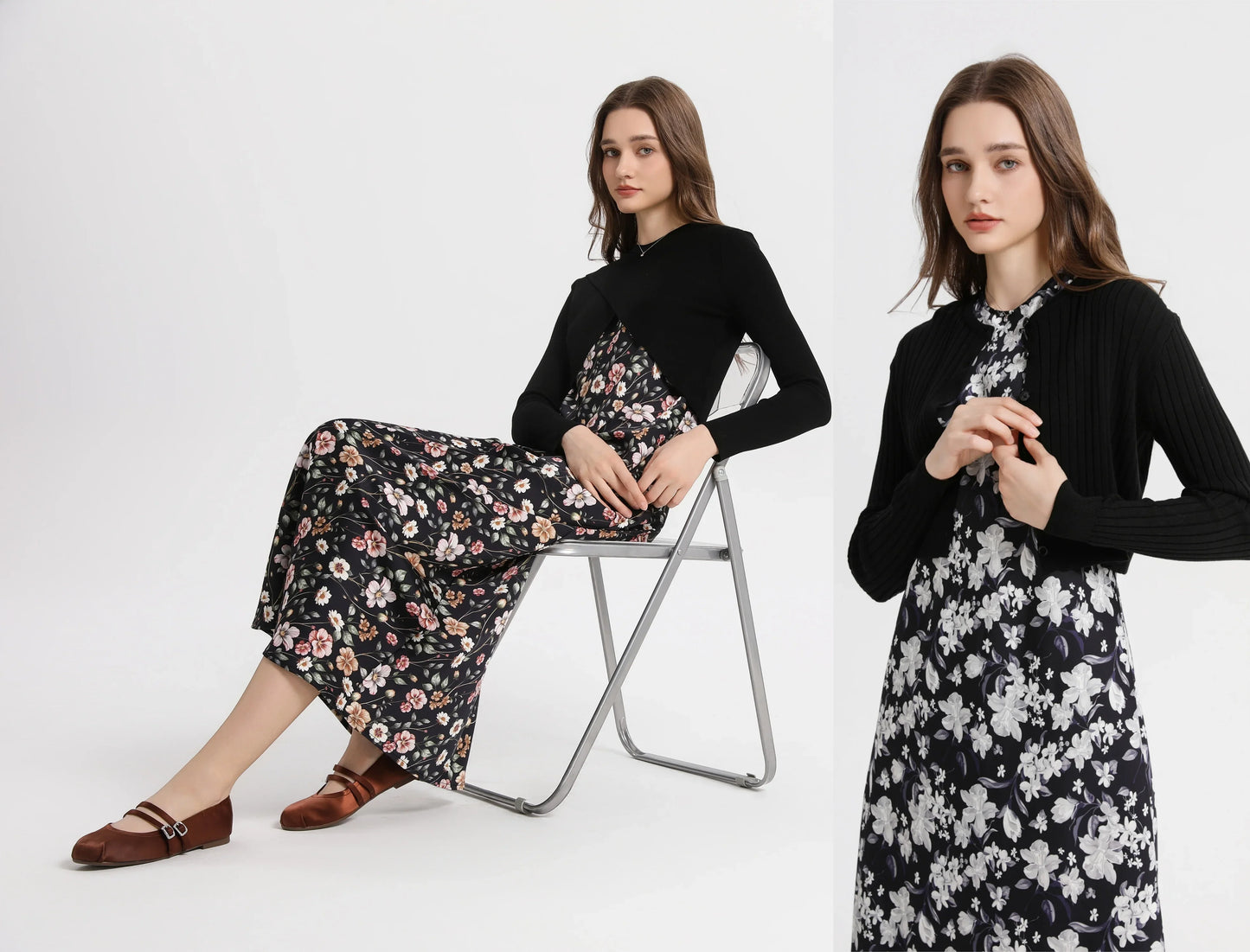 Spring Summer Women’s Elegant Satin Maxi Dress with Knitted Top | 2-Piece Floor-Length Outfit Set