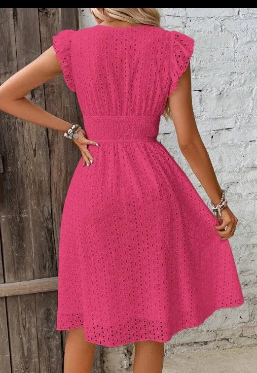 Multi-Colored Summer Dress for Women – Fashionable Casual Commuting Dress with Lotus Leaf Sleeves & Elegant Temperament