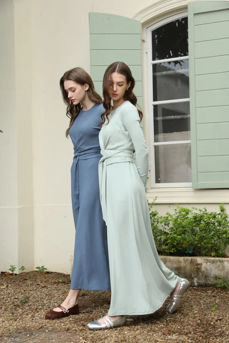 Summer Ribbing Closed-Fit Wrap Top & A-Line Dress High Stretch Matching Set – Chic & Comfortable Women's Outfit