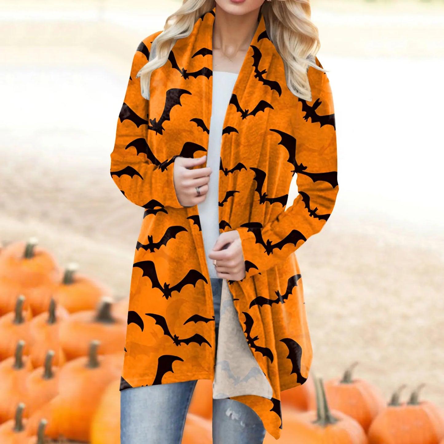 Women‘s Cardigan Fashion Halloween Print Western Ethnic Jacket Long Sleeve Coat Female Autumn Winter Plus Size Clothes