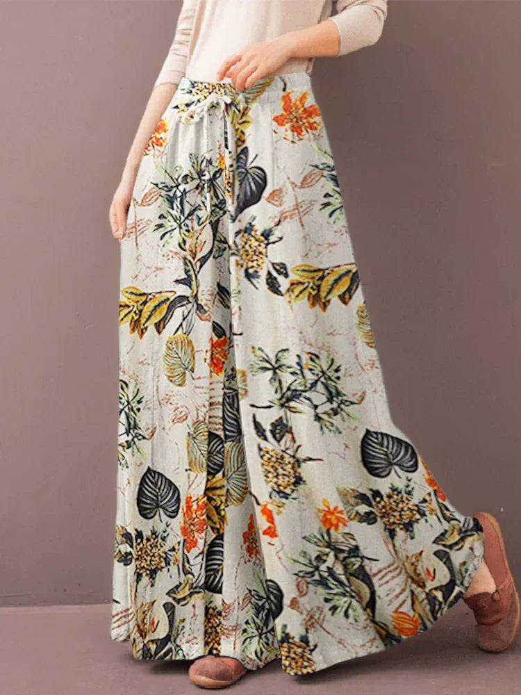 Women's Wide Leg Trousers ZANZEA Kaftan Printed Pants Elastic Waist Long Pantalon Palazzo Casual Floral Turnip Oversized