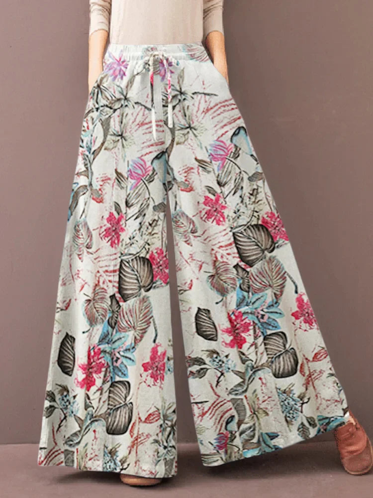 Women's Wide Leg Trousers ZANZEA Kaftan Printed Pants Elastic Waist Long Pantalon Palazzo Casual Floral Turnip Oversized