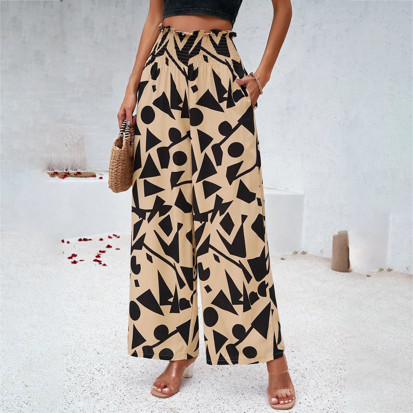 Print Floral Casual Pants Fashion Women Office Sweet High Waist Wide Leg Long Pants New 2024 Holiday Loose Trousers