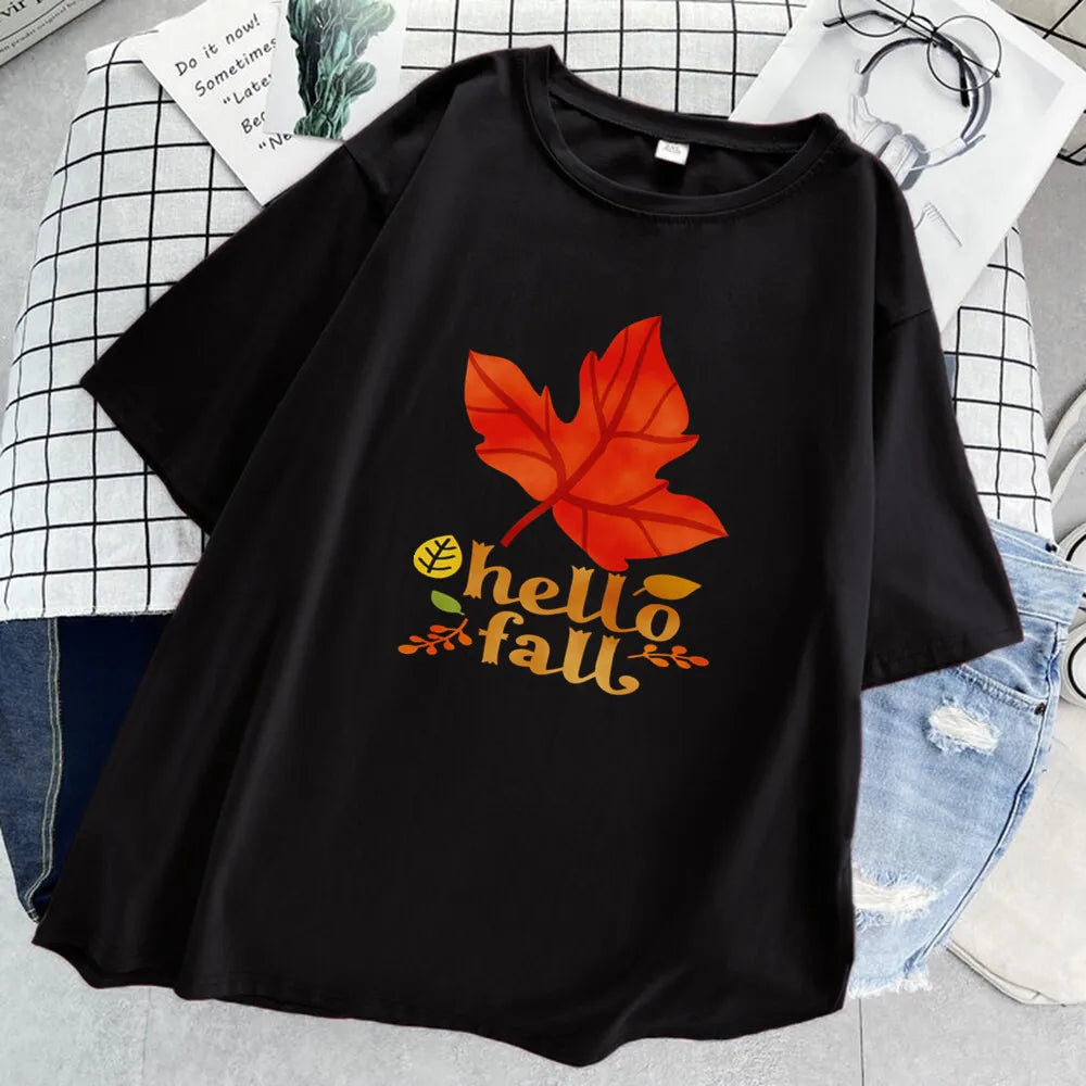 Love Canada T-Shirt – Maple Leaf Graphic & Letter Design, Black Casual Short Sleeve Tee for Women (Harajuku Style)