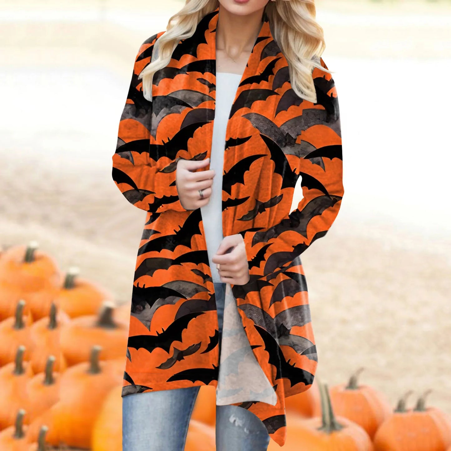 Women‘s Cardigan Fashion Halloween Print Western Ethnic Jacket Long Sleeve Coat Female Autumn Winter Plus Size Clothes