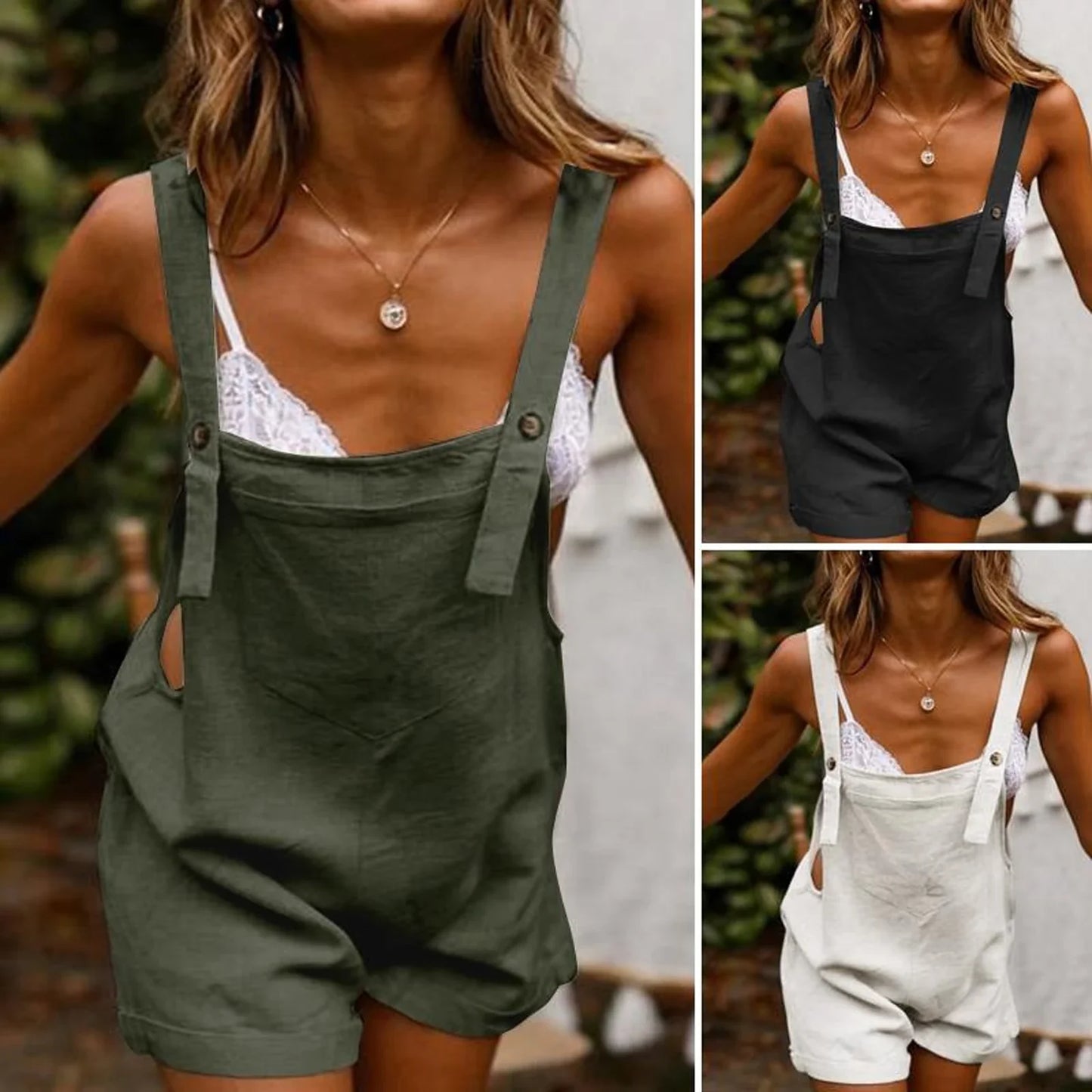 Women’s Boho Loose Jumpsuit – Solid Color Sleeveless Square Collar Overalls & Playsuit for Summer Casual Wear