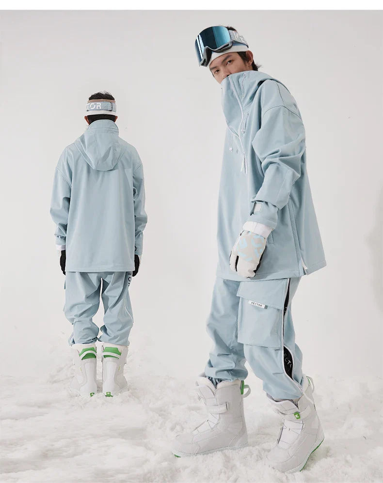 Men Women Solid Color Ski Jacket Ski Pants Warm Windproof Winter Overalls Hoodie Waterproof Outdoor Sports Clothing Snowboard