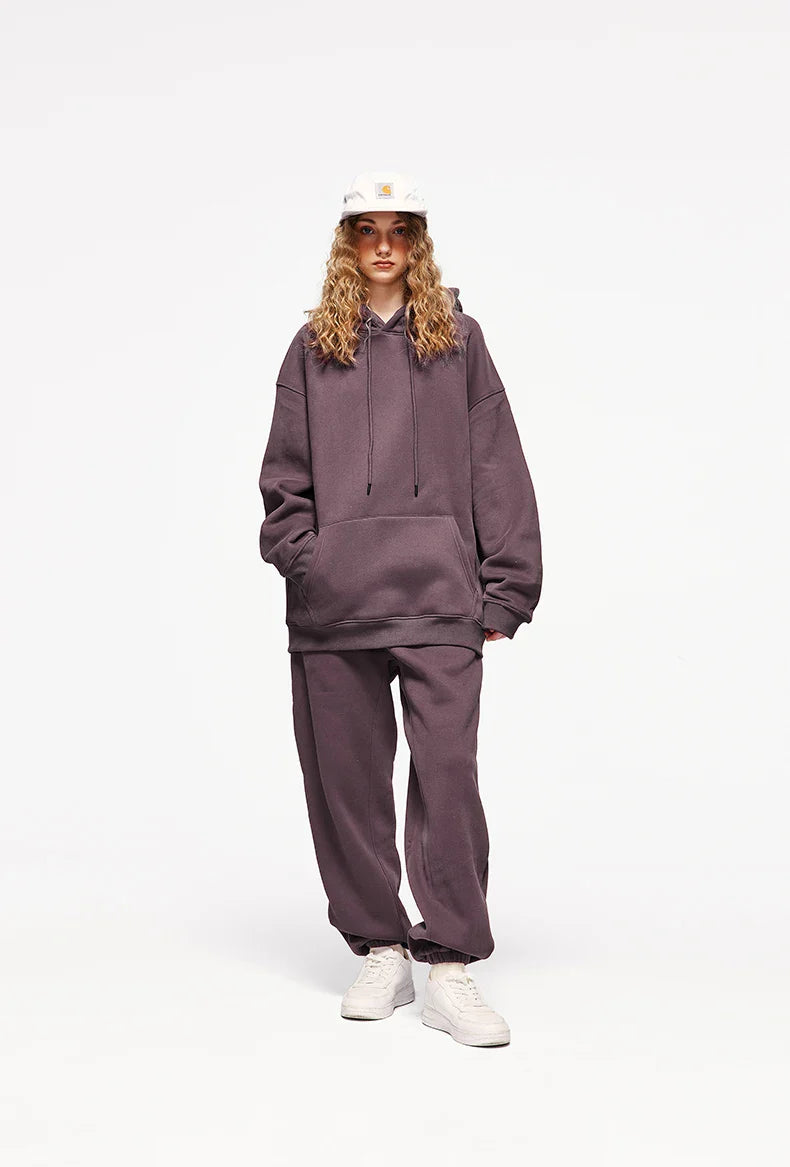 INFLATION 350gsm Thick Velvet Tracksuit – Unisex Solid Color Jogging Suit | 2023 Trendy Matching Fleece Sweatpants & Hoodie Set