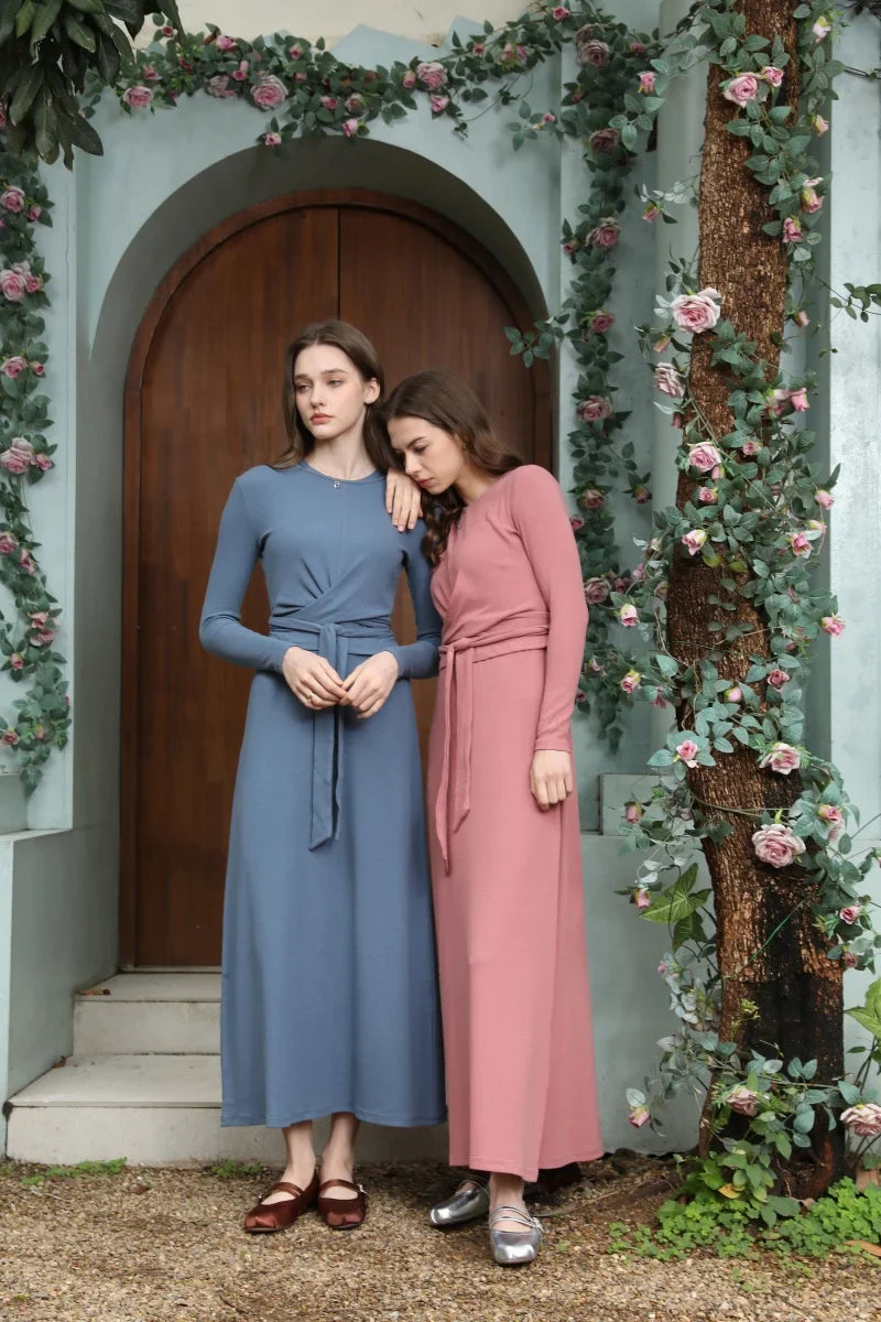 Summer Ribbing Closed-Fit Wrap Top & A-Line Dress High Stretch Matching Set – Chic & Comfortable Women's Outfit