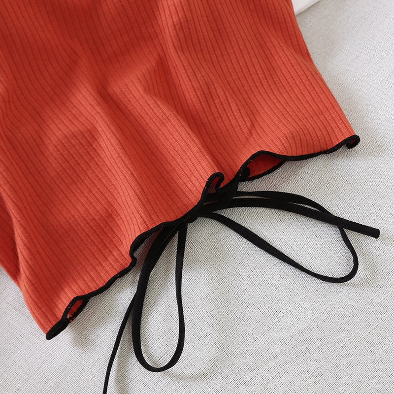 Sexy Slim Fit Open Back Crop Top – Solid Color Women’s Camisole with Chest Cushion Strap