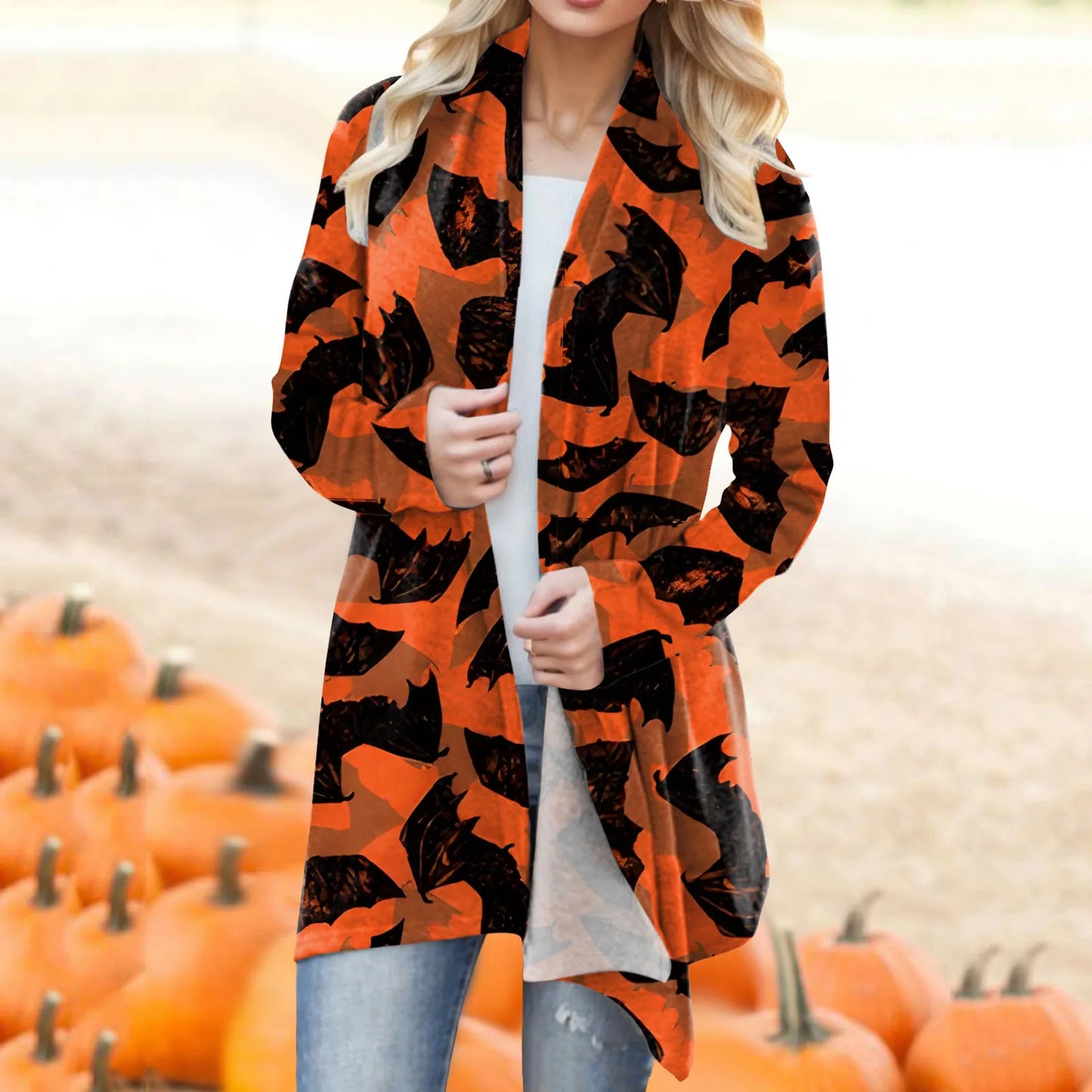 Women‘s Cardigan Fashion Halloween Print Western Ethnic Jacket Long Sleeve Coat Female Autumn Winter Plus Size Clothes