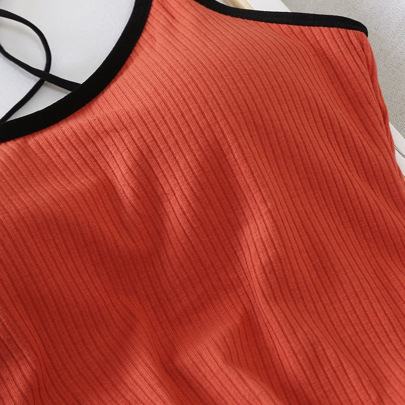 Sexy Slim Fit Open Back Crop Top – Solid Color Women’s Camisole with Chest Cushion Strap