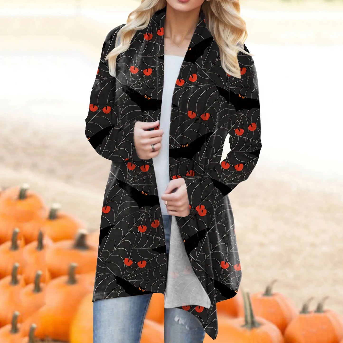 Women‘s Cardigan Fashion Halloween Print Western Ethnic Jacket Long Sleeve Coat Female Autumn Winter Plus Size Clothes