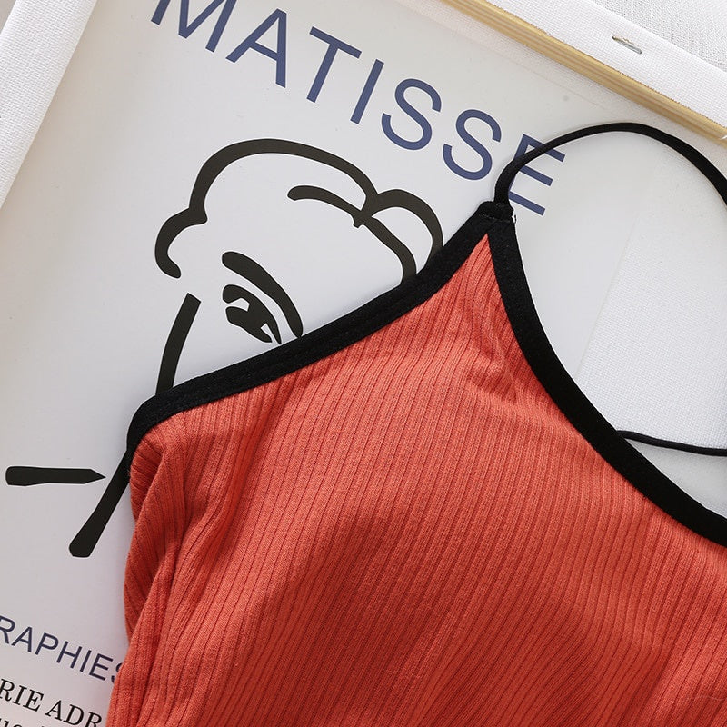 Sexy Slim Fit Open Back Crop Top – Solid Color Women’s Camisole with Chest Cushion Strap