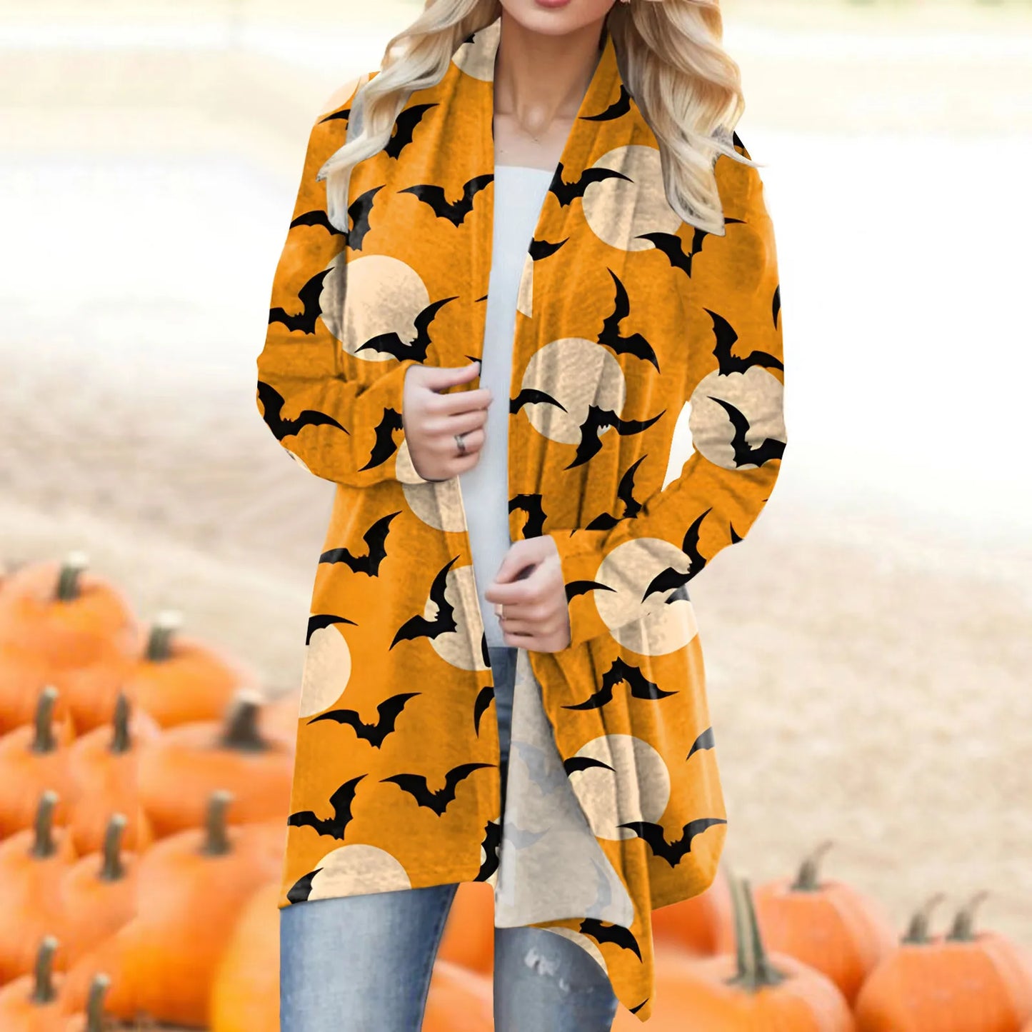 Women‘s Cardigan Fashion Halloween Print Western Ethnic Jacket Long Sleeve Coat Female Autumn Winter Plus Size Clothes