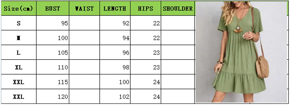 Women’s Summer Peplum Dress – Spring V-Neck Short Sleeve Loose Waist Ruffle Fit & Flare Vacation Dress