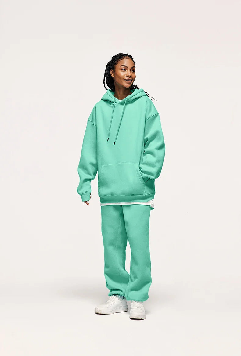 INFLATION 350gsm Thick Velvet Tracksuit – Unisex Solid Color Jogging Suit | 2023 Trendy Matching Fleece Sweatpants & Hoodie Set