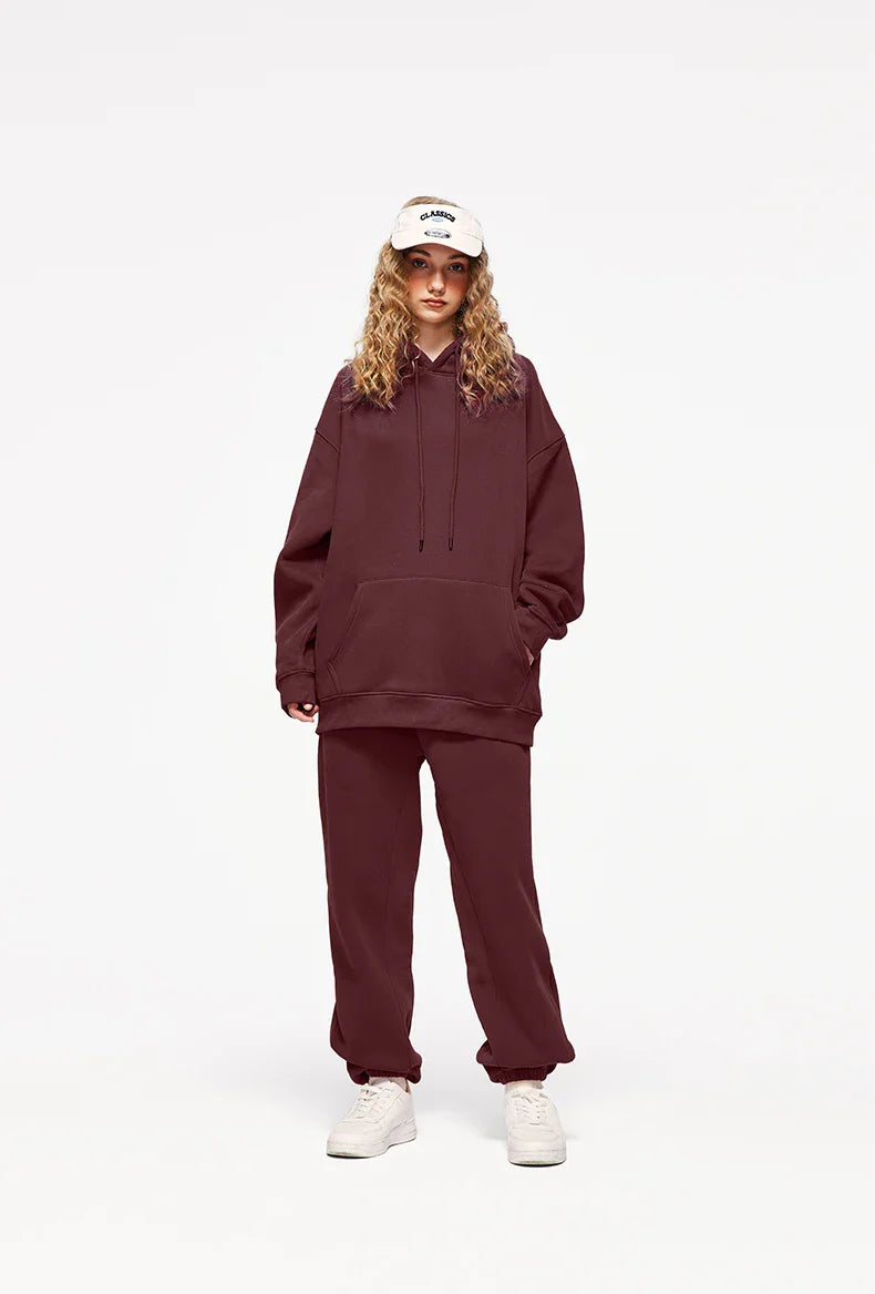 INFLATION 350gsm Thick Velvet Tracksuit – Unisex Solid Color Jogging Suit | 2023 Trendy Matching Fleece Sweatpants & Hoodie Set