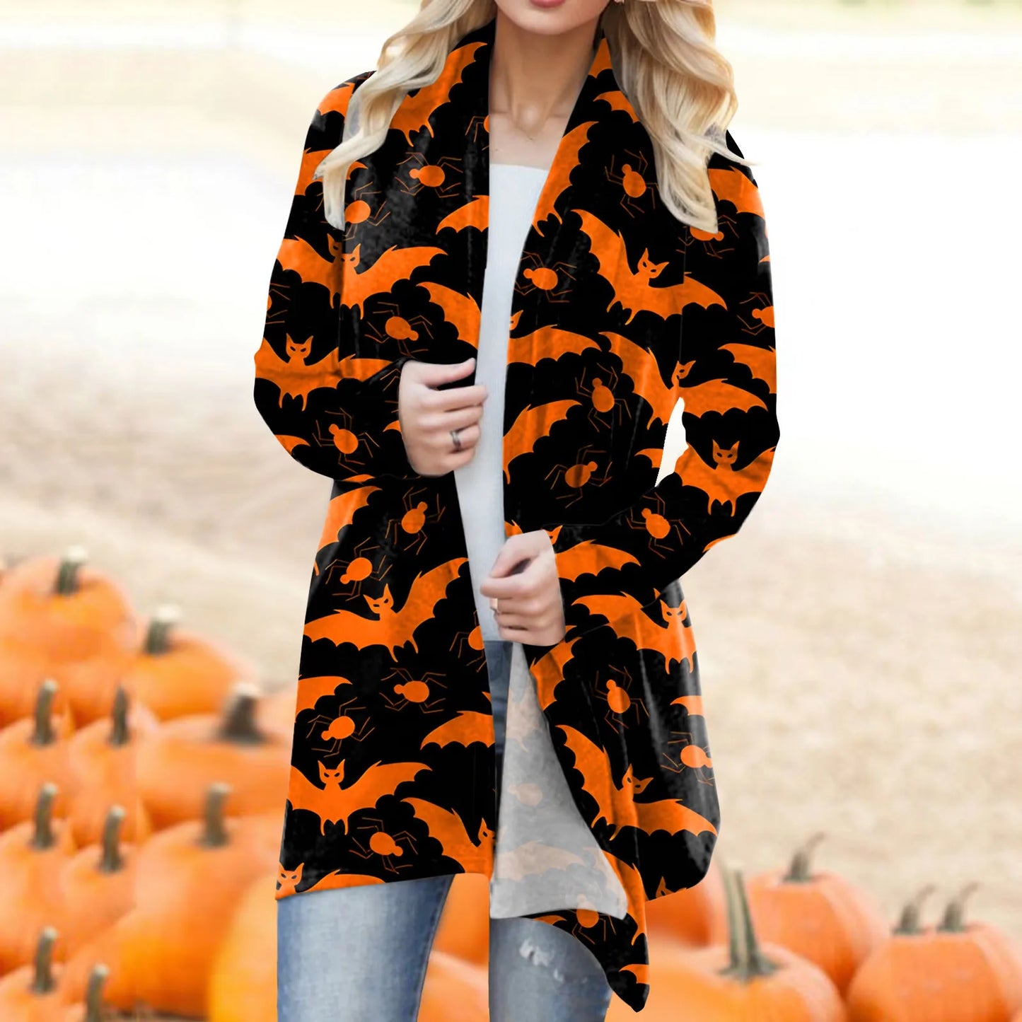 Women‘s Cardigan Fashion Halloween Print Western Ethnic Jacket Long Sleeve Coat Female Autumn Winter Plus Size Clothes