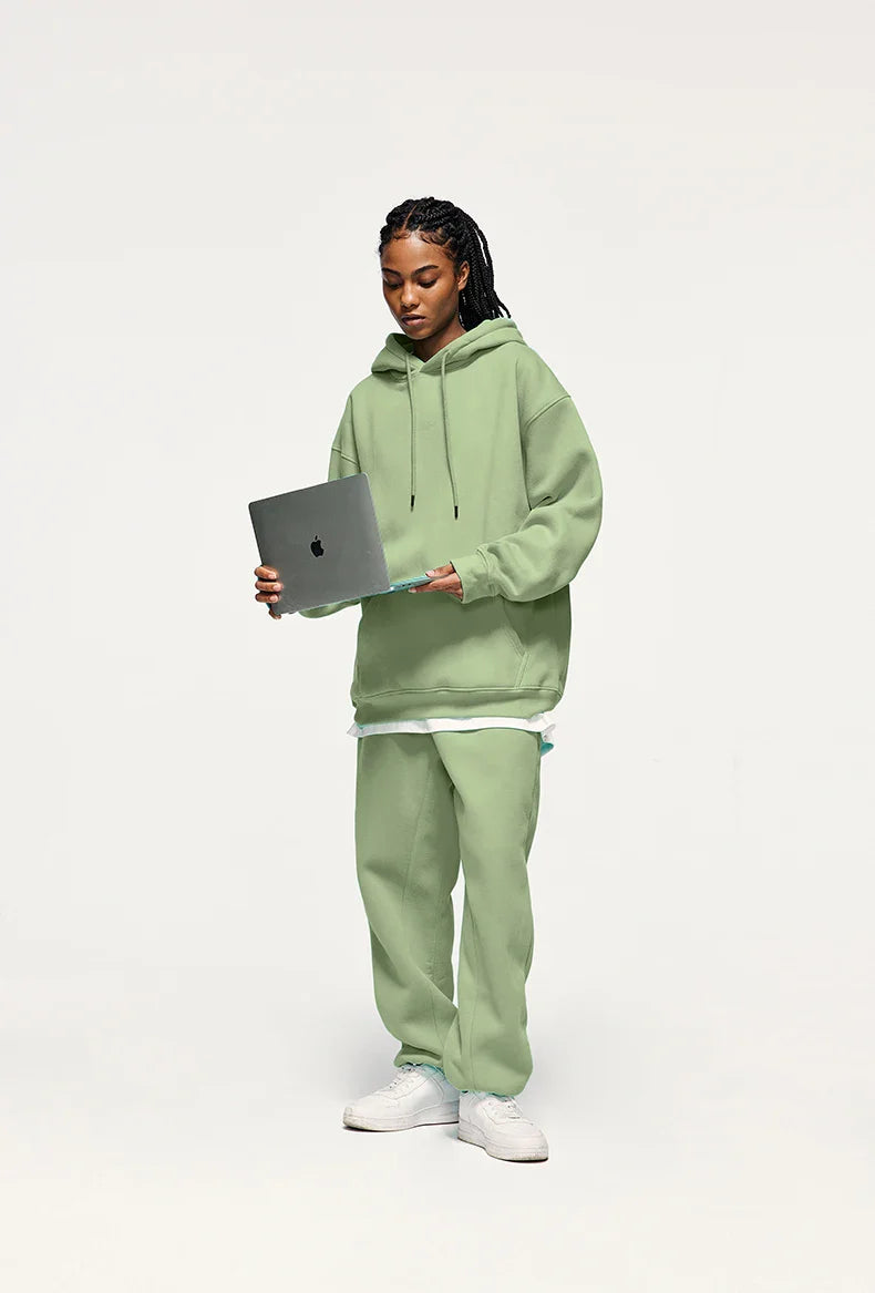 INFLATION 350gsm Thick Velvet Tracksuit – Unisex Solid Color Jogging Suit | 2023 Trendy Matching Fleece Sweatpants & Hoodie Set