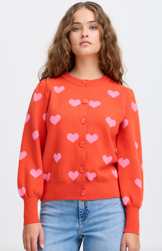 WOMEN'S ICHI BRIELLE HEART ORANGE CARDIGAN