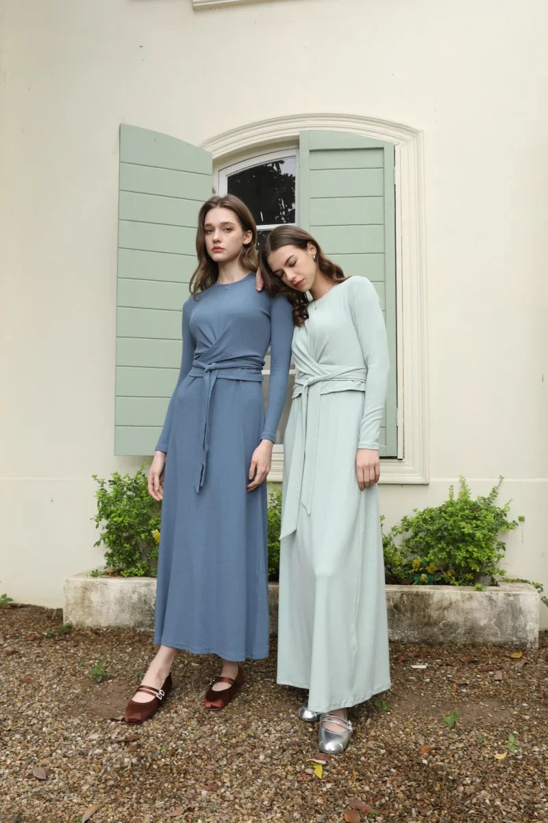 Summer Ribbing Closed-Fit Wrap Top & A-Line Dress High Stretch Matching Set – Chic & Comfortable Women's Outfit