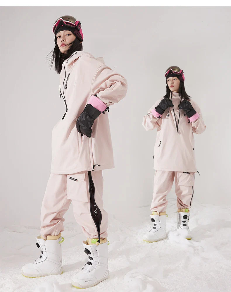 Men Women Solid Color Ski Jacket Ski Pants Warm Windproof Winter Overalls Hoodie Waterproof Outdoor Sports Clothing Snowboard