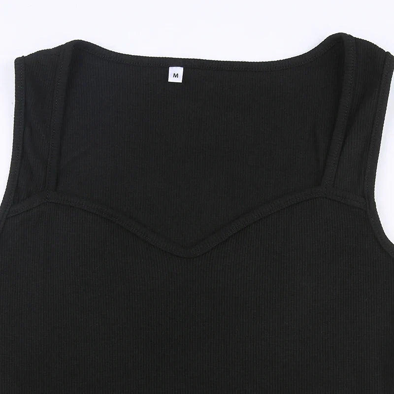 CIBBAR Basic Knit Long Dress – Korean Fashion Square Collar Sleeveless Women’s Casual Summer Y2K Vintage Outfit