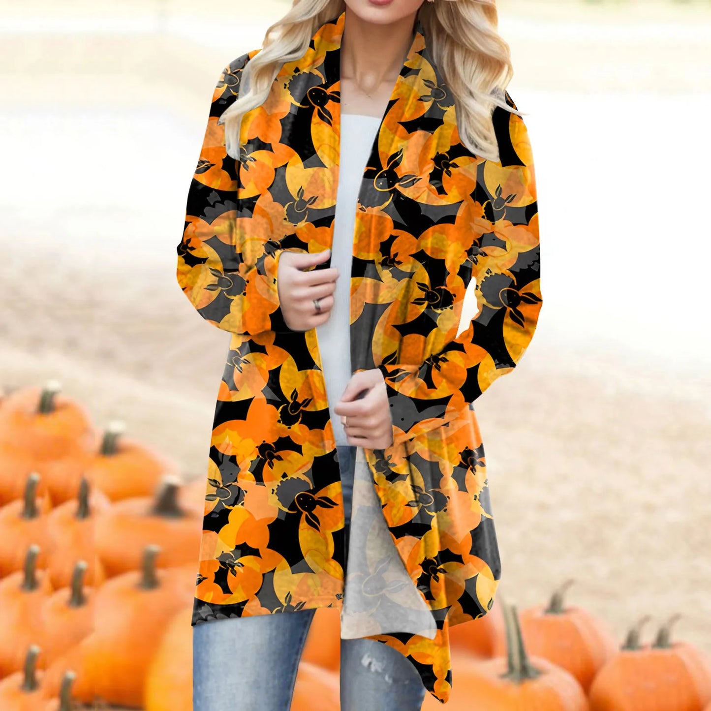 Women‘s Cardigan Fashion Halloween Print Western Ethnic Jacket Long Sleeve Coat Female Autumn Winter Plus Size Clothes