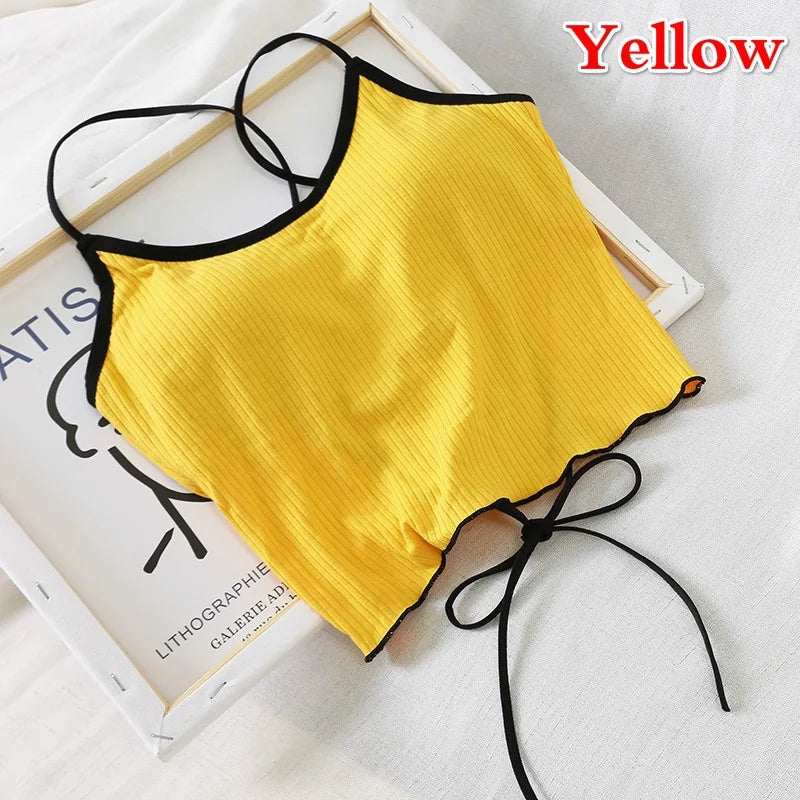 Sexy Slim Fit Open Back Crop Top – Solid Color Women’s Camisole with Chest Cushion Strap
