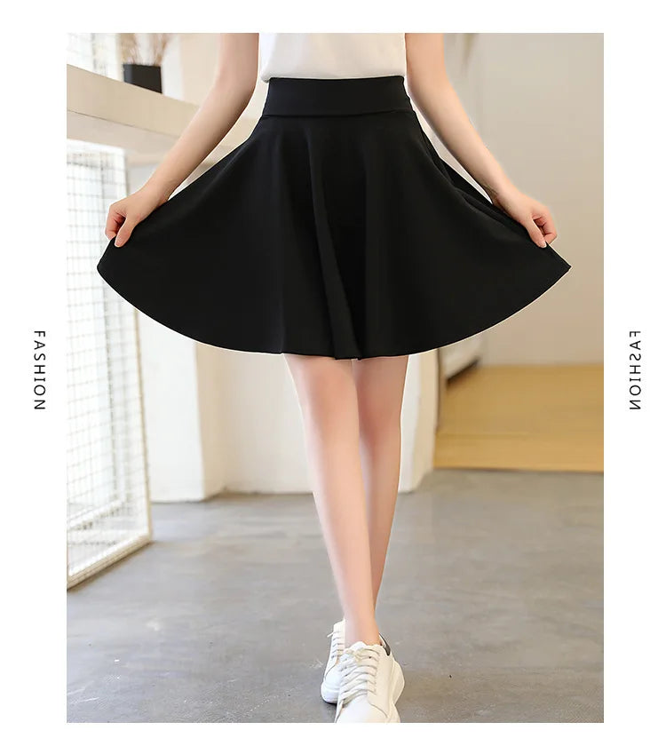 Women's Flared Mini Skater Skirt – High-Waist Pleated Black Skirt | Casual, Versatile, Plus Size, Fluffy Look