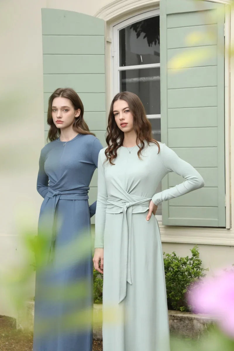 Summer Ribbing Closed-Fit Wrap Top & A-Line Dress High Stretch Matching Set – Chic & Comfortable Women's Outfit