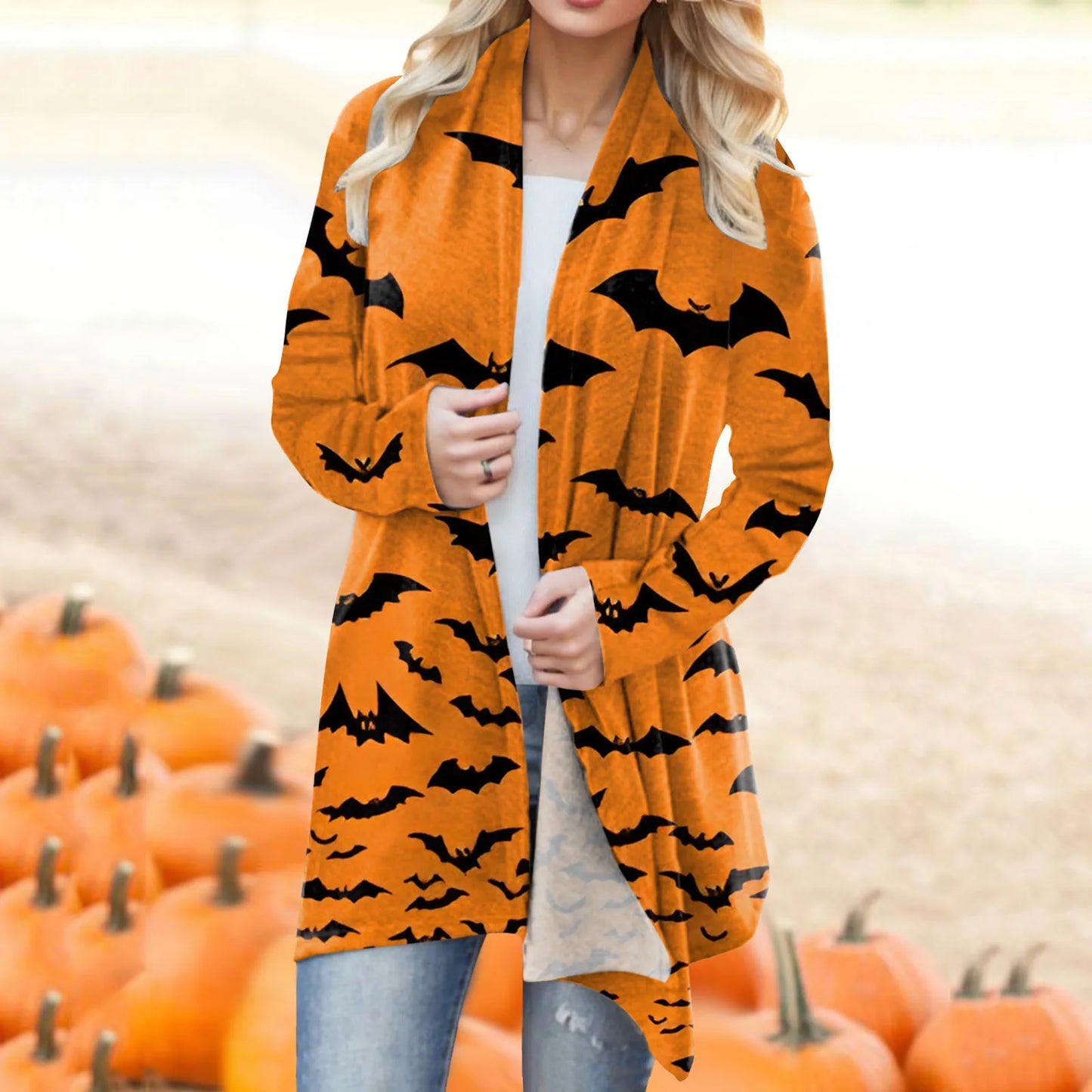 Women‘s Cardigan Fashion Halloween Print Western Ethnic Jacket Long Sleeve Coat Female Autumn Winter Plus Size Clothes