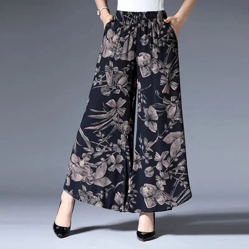 Ice Silk High Waist Wide Leg Pant Women Tie Dye Pocket Loose Korean Casual Fashion Versatile Print Straight Trousers
