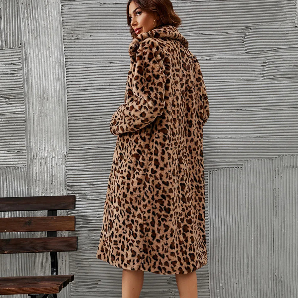 Leopard Coat Women Faux Fur Coat Luxury Winter Warm Plush Jacket Fashion Artificial Fur Female Outwear High Quality Top