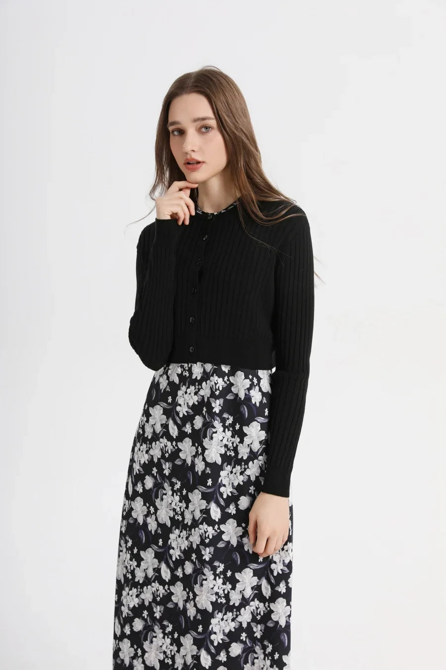 Spring Summer Women’s Elegant Satin Maxi Dress with Knitted Top | 2-Piece Floor-Length Outfit Set