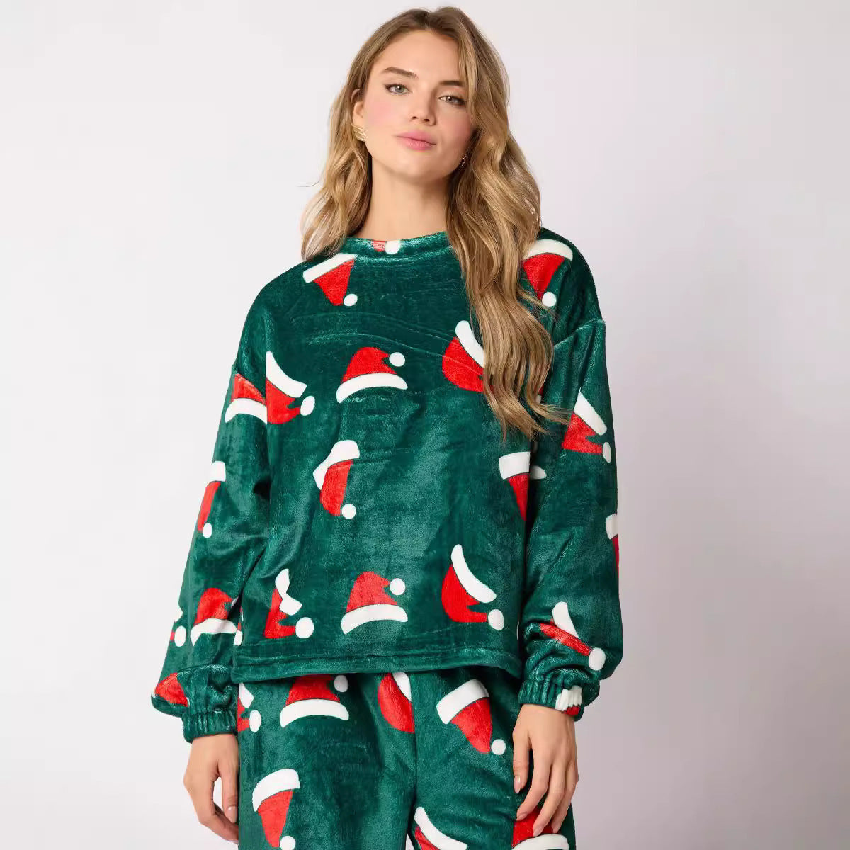 2023 Casual Flannel Pajama Sets For Women 2 Piece Cute Long Sleeve Matching Lounge Shirts Sets Santa Claus Pajamas Homewear
