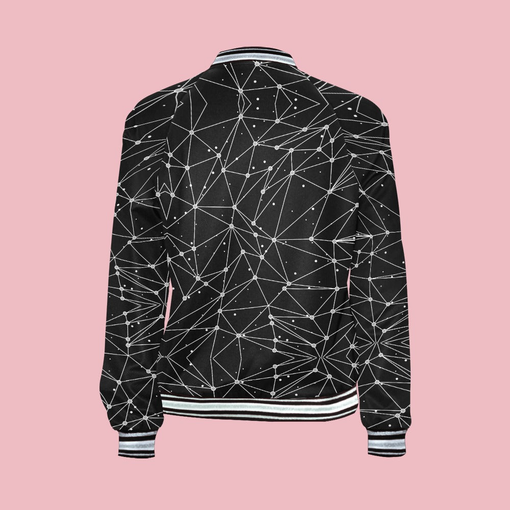 Women's Black Geometric Print Bomber Jacket