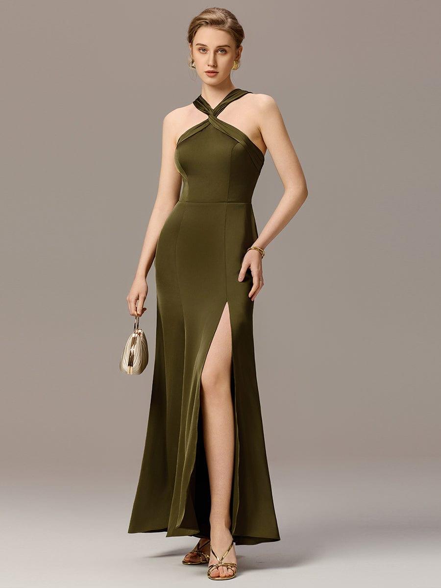 ever BELISSE|Satin Cross Halter Sleeveless Maxi Bridesmaid Dress