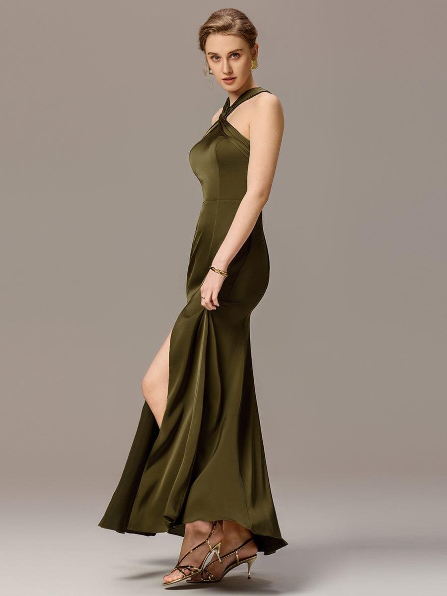 ever BELISSE|Satin Cross Halter Sleeveless Maxi Bridesmaid Dress