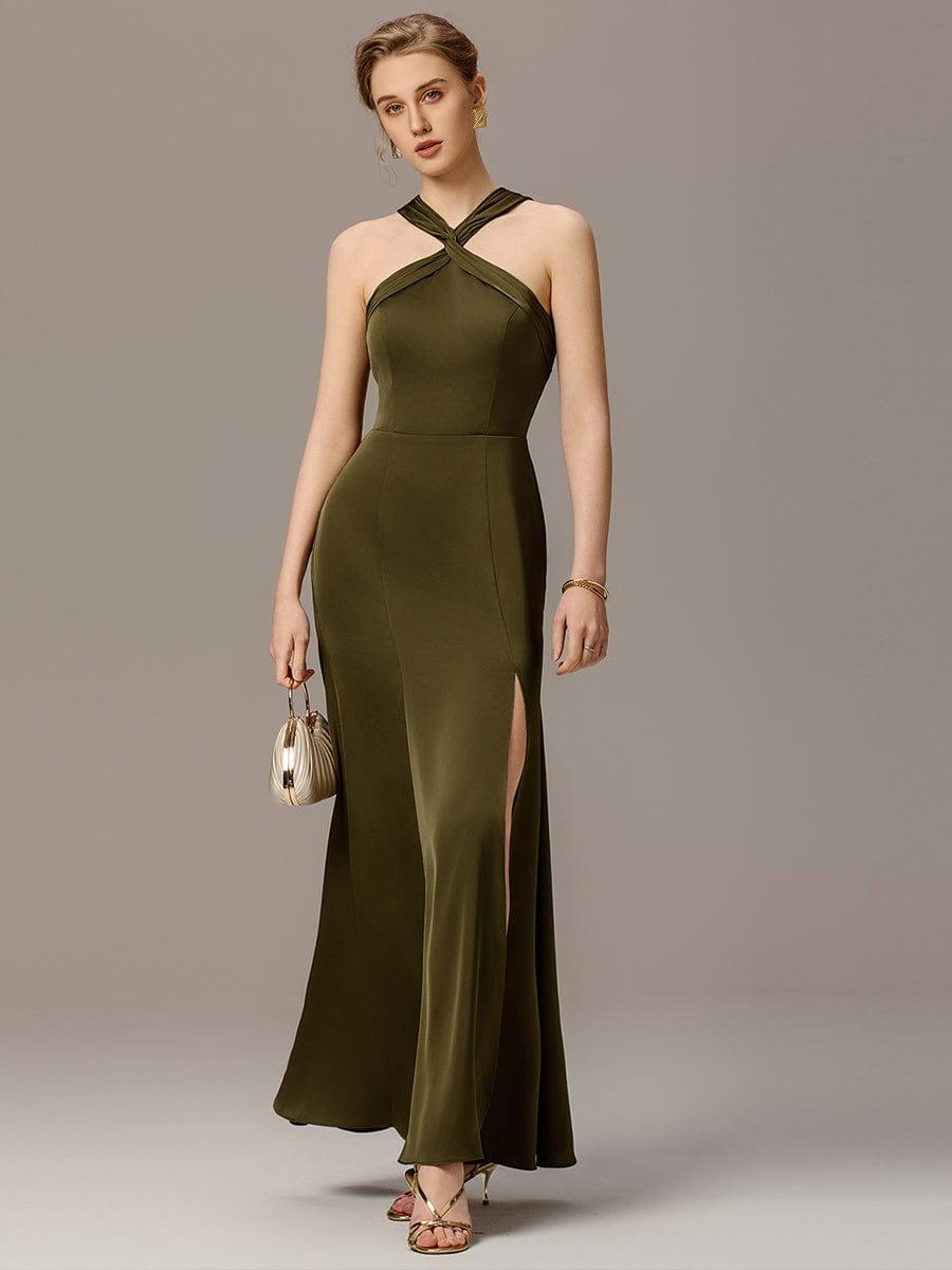 ever BELISSE|Satin Cross Halter Sleeveless Maxi Bridesmaid Dress