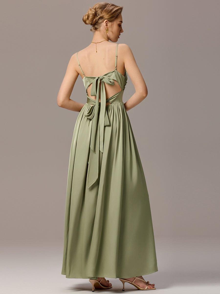 ever BELISSE|Satin Pleated Back-Tie Sleeveless Maxi Bridesmaid Dress