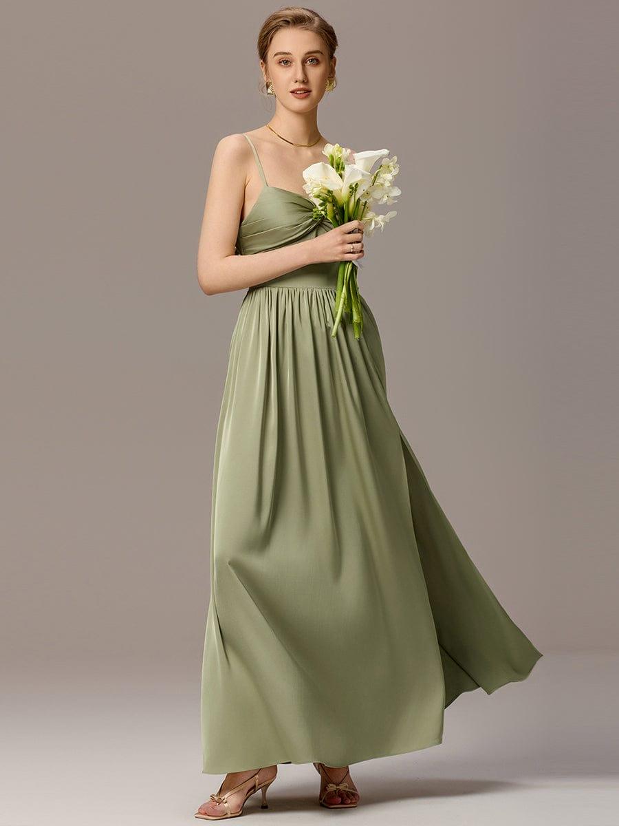 ever BELISSE|Satin Pleated Back-Tie Sleeveless Maxi Bridesmaid Dress