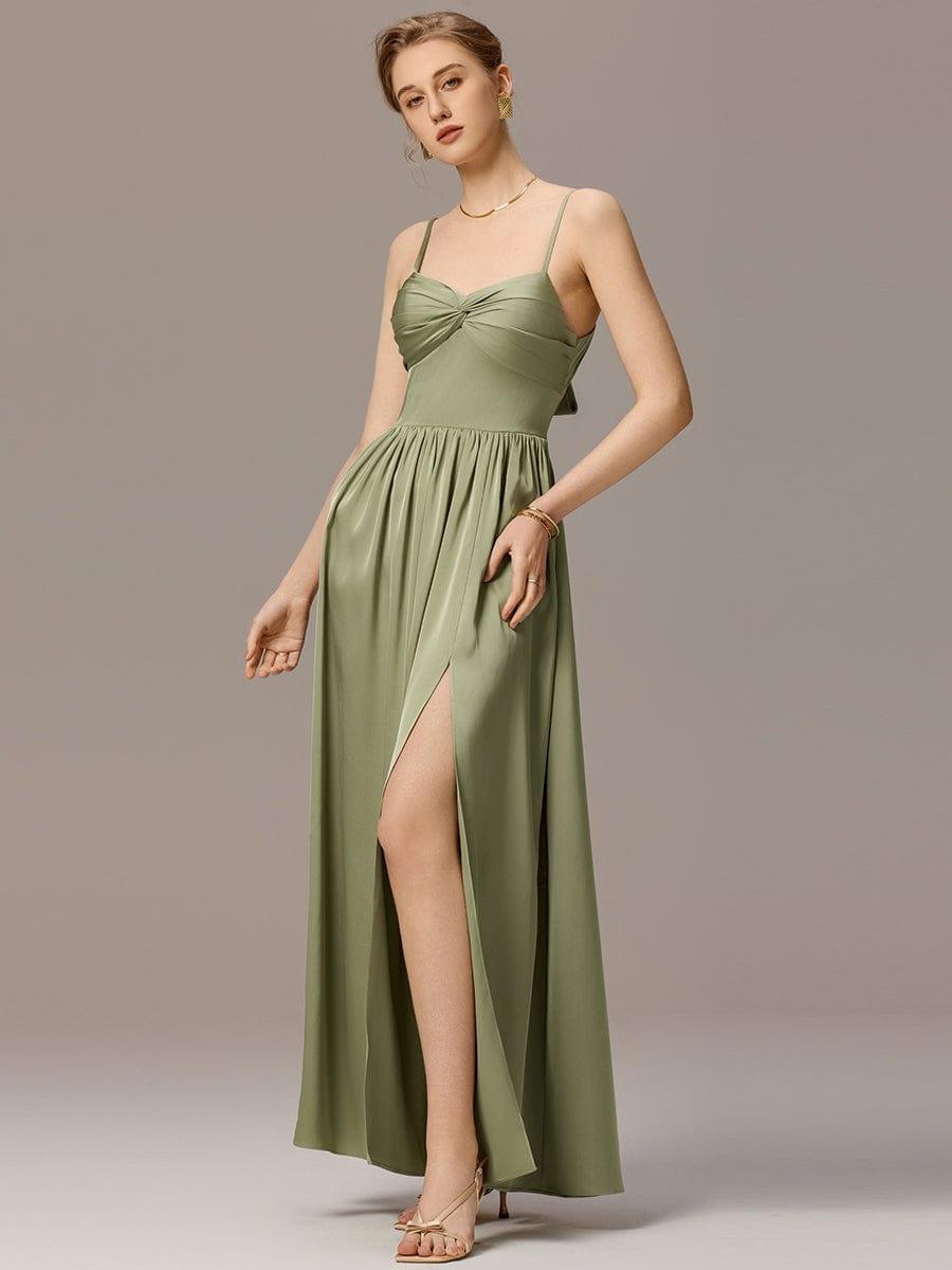 ever BELISSE|Satin Pleated Back-Tie Sleeveless Maxi Bridesmaid Dress