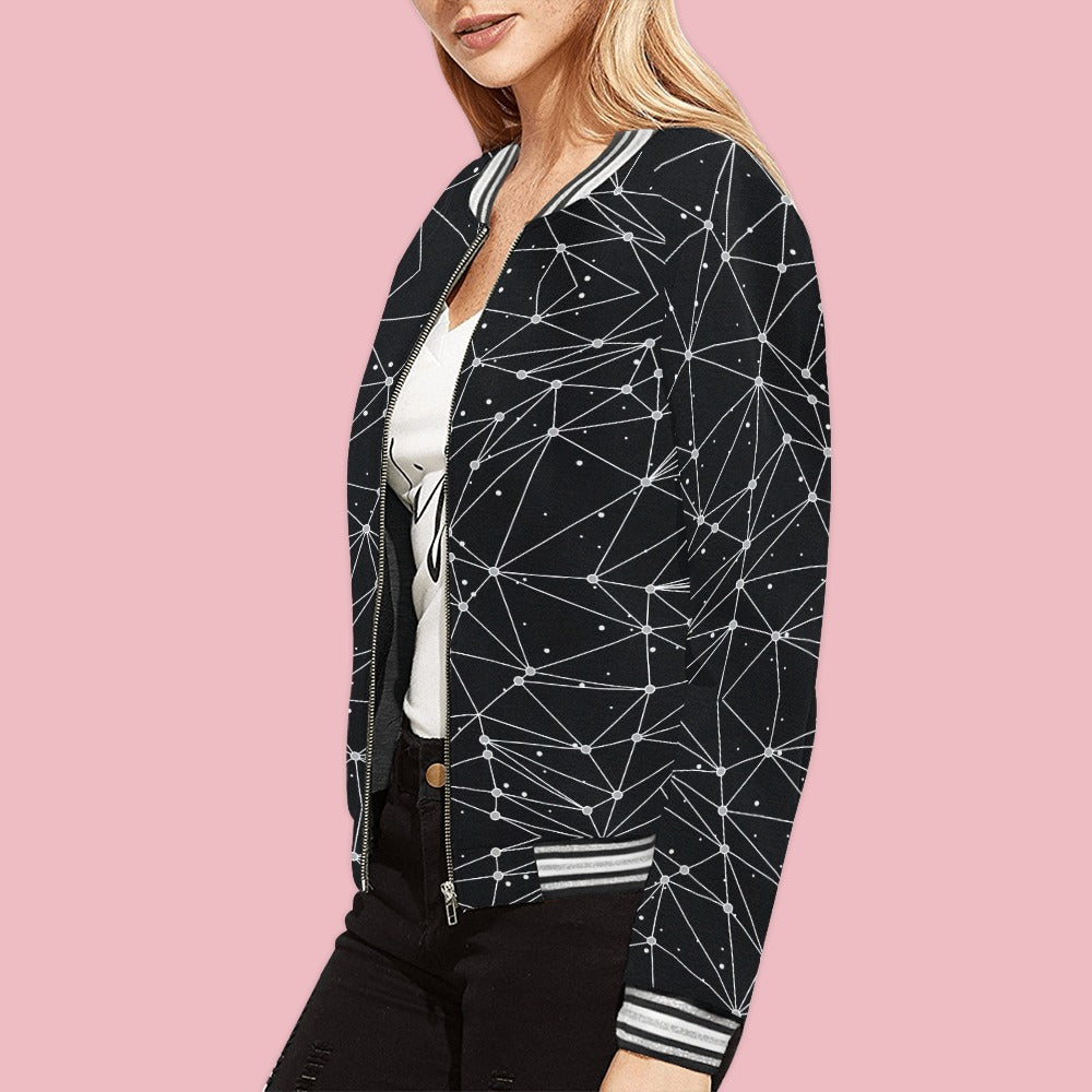 Women's Black Geometric Print Bomber Jacket