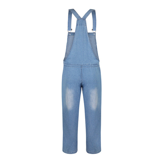 Women's Denim Jumpsuit Drawstring Waist with Pockets Dungarees