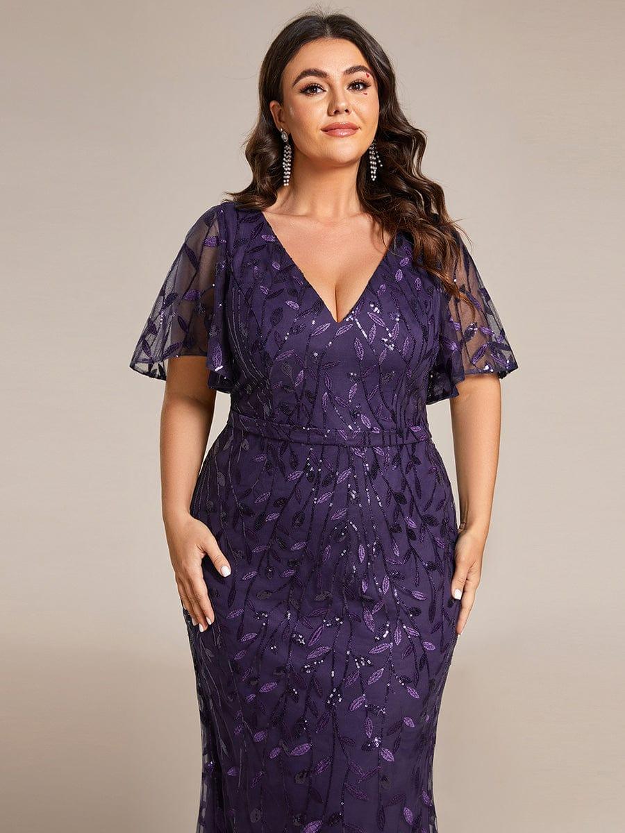 ever DIONE|Gorgeous V Neck Leaf-Sequined Fishtail Party Dress(Final Sale)