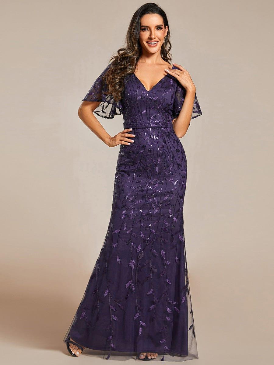 ever DIONE|Gorgeous V Neck Leaf-Sequined Fishtail Party Dress(Final Sale)