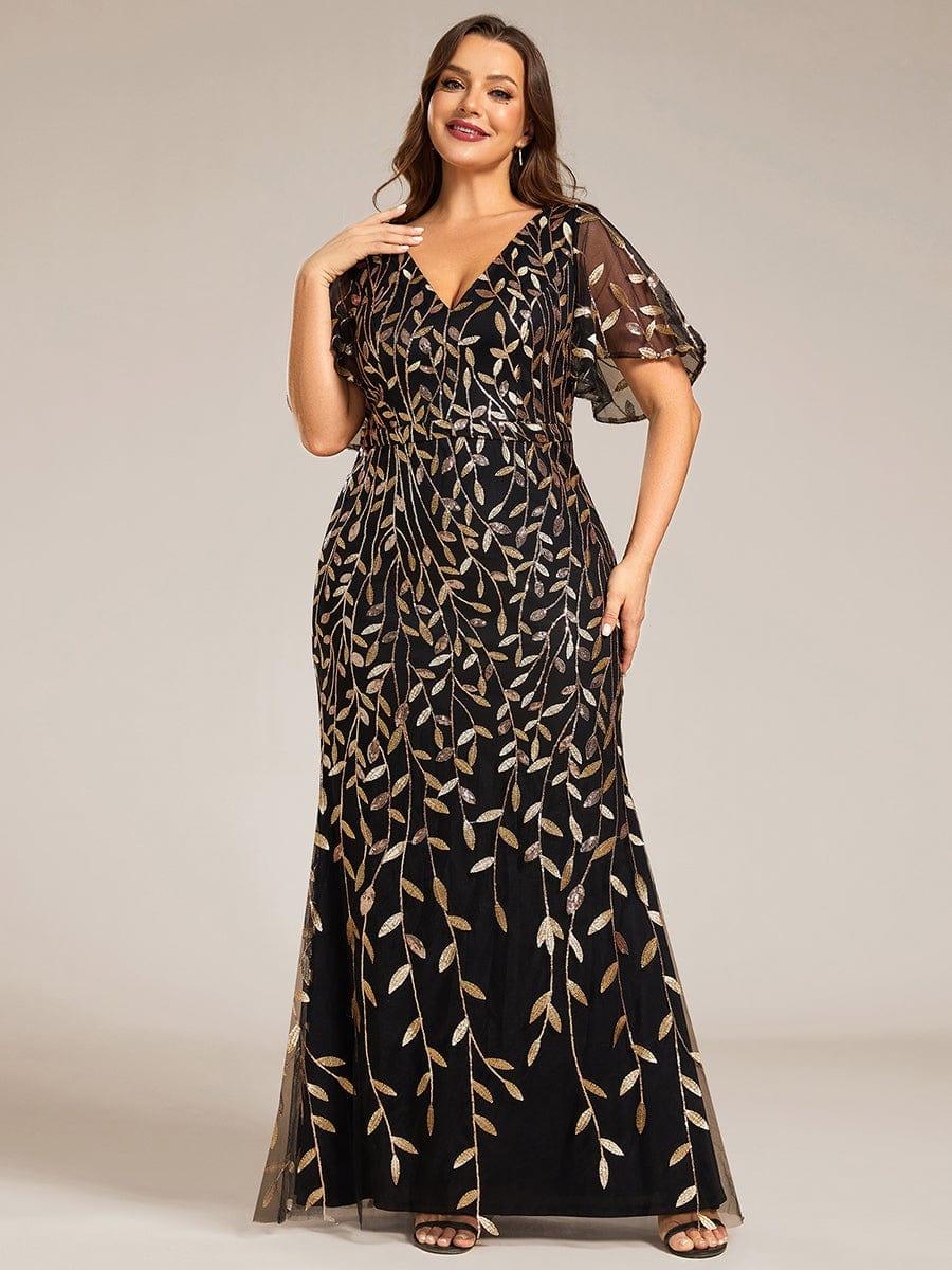 ever DIONE|Gorgeous V Neck Leaf-Sequined Fishtail Party Dress(Final Sale)